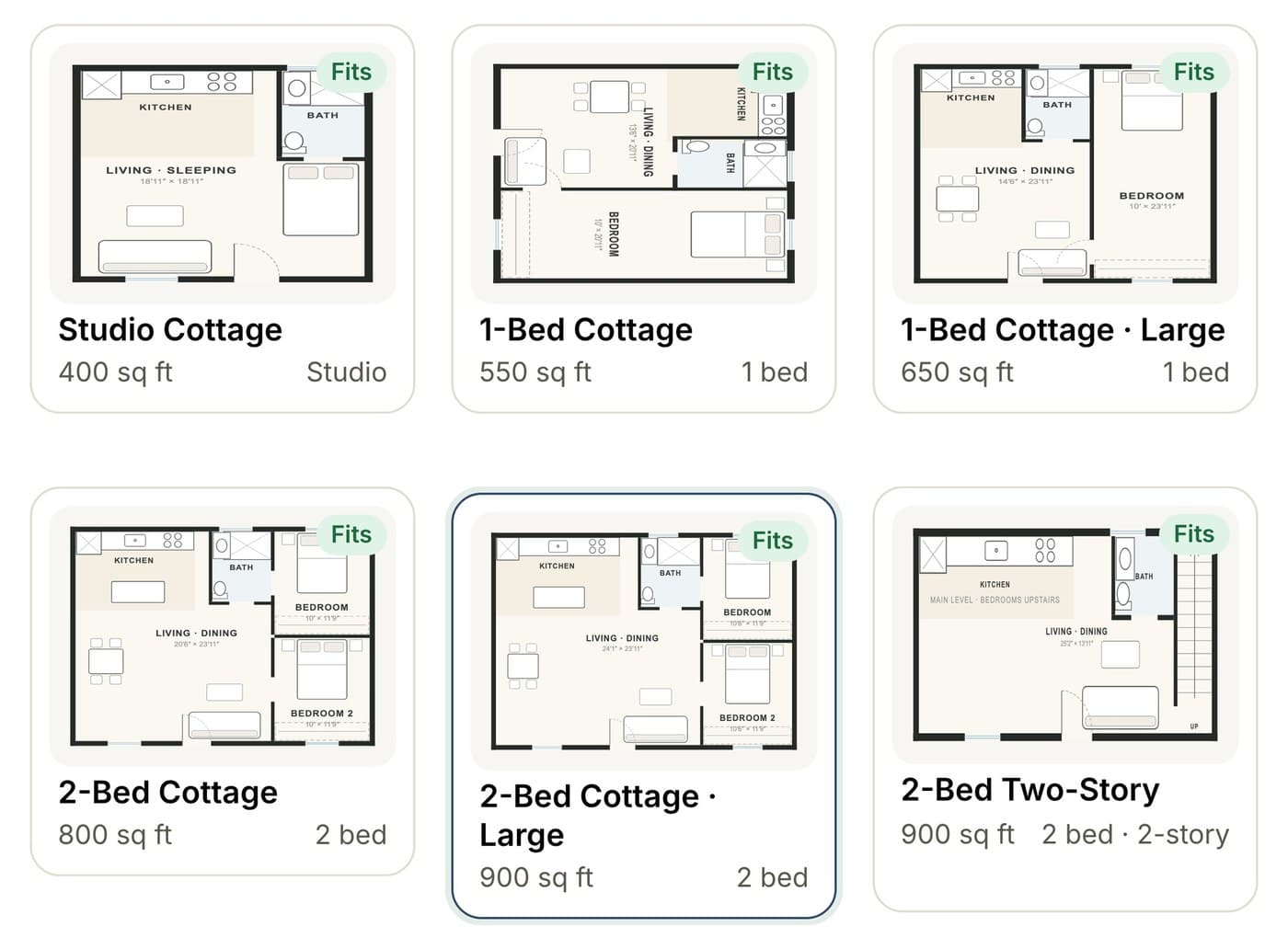 Builder-neutral plan types: studio, one-bedroom and two-bedroom